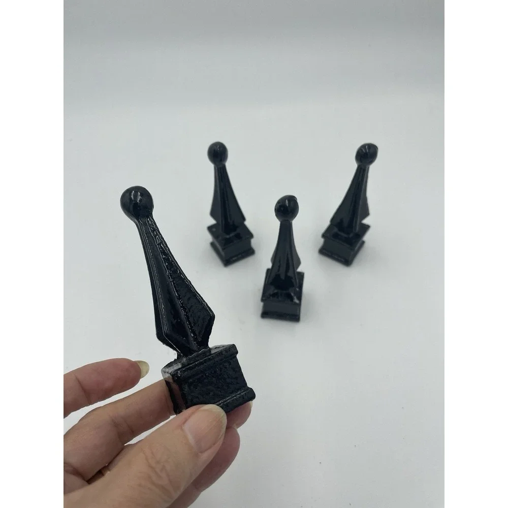 4 Glossy Black Cast Iron Fence Spear‎ Topper Finials 1